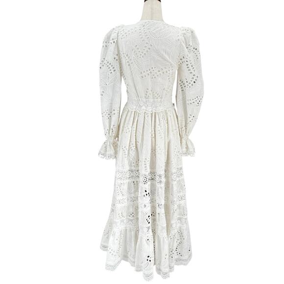 WAIMARI Cotton Eyelet Maxi Dress XS White Ruffle Lace La Perla Peasant Boho - Picture 9 of 16